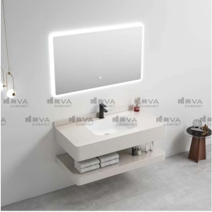 Bàn Đá Lavabo Bo Góc Trắng Navier NV-1136T